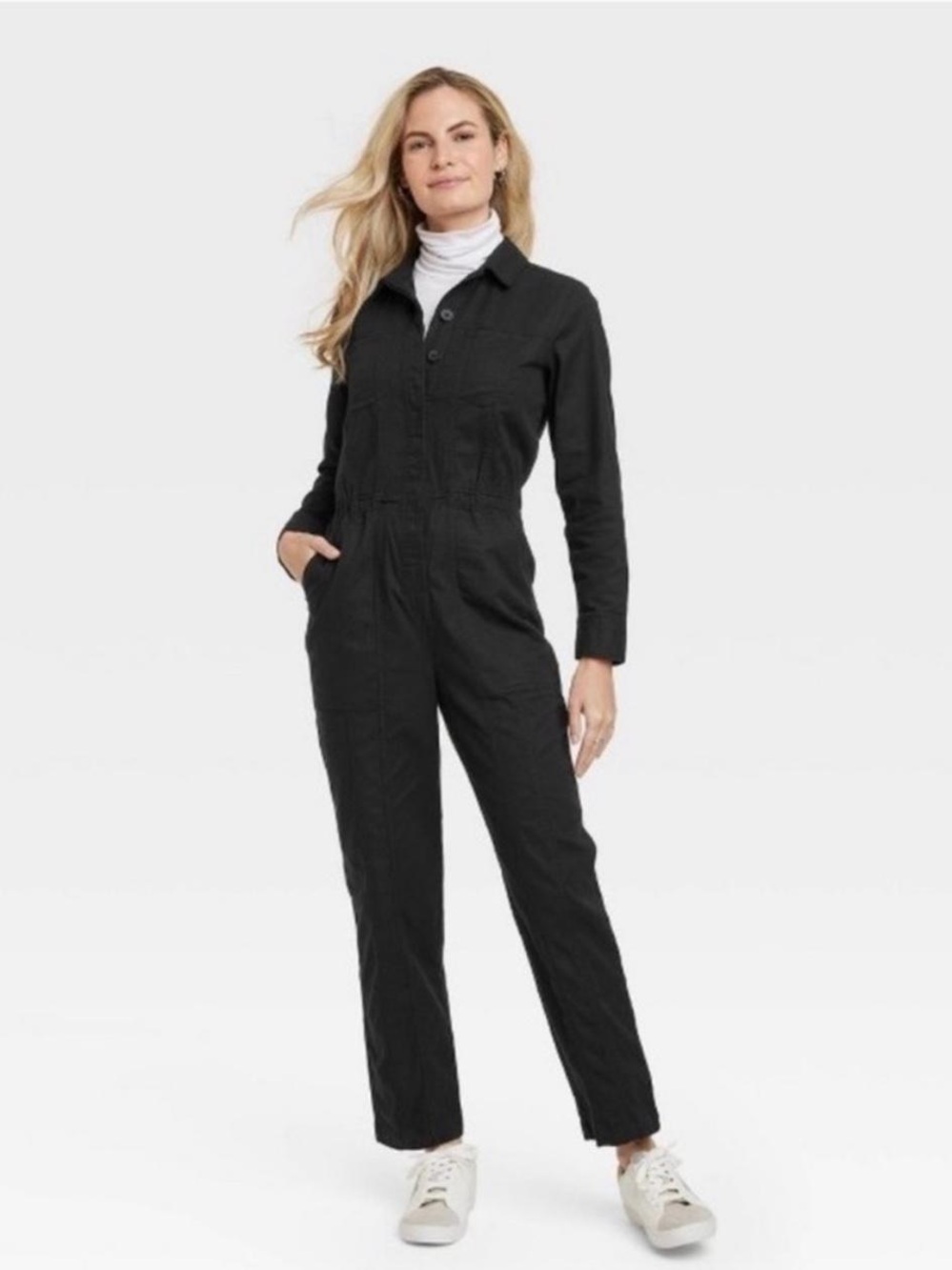 Universal Thread Black Utility Jumpsuit with Button Front
